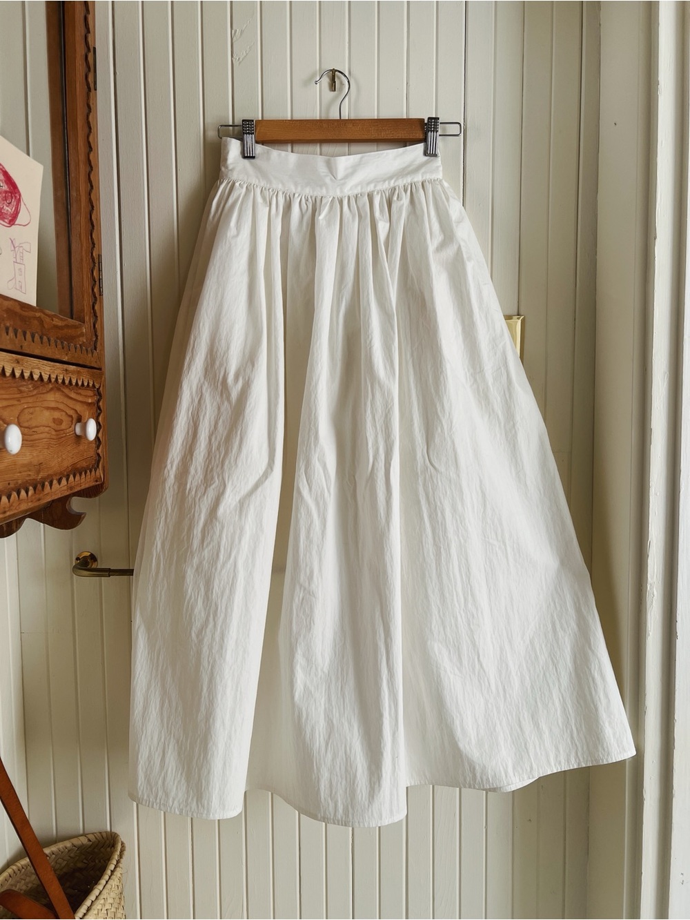 Jesse Kamm Ranch Skirt | White Full Midi Gathered Waist Skirt | Size S - Picture 1 of 6